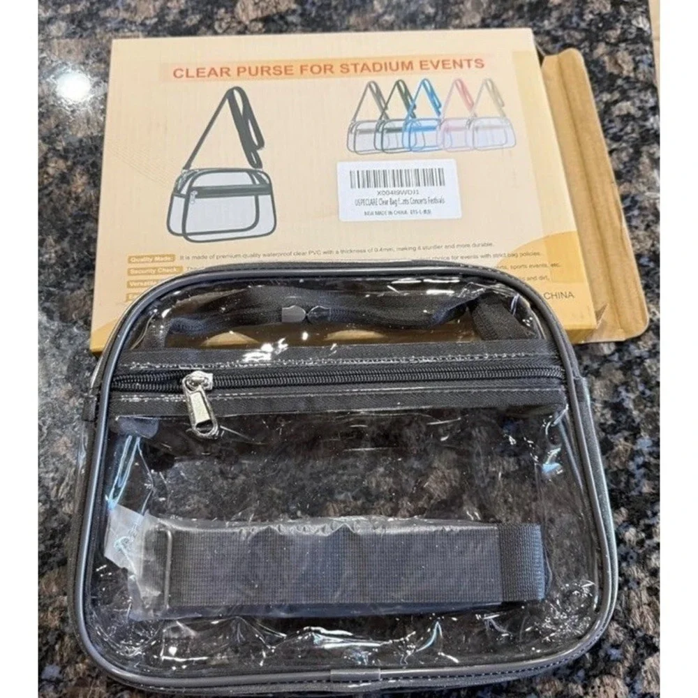 Clear Bag Stadium Approved Crossbody Purse Sports Events Black Trim NEW
